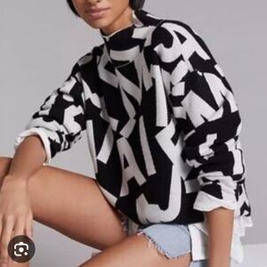 Anthropologie Black and White Cowl Neck Sweater